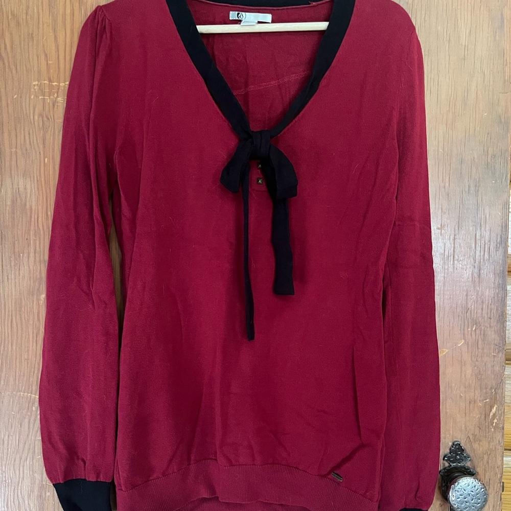 Volcom Burgundy and Black Long Sleeve Top